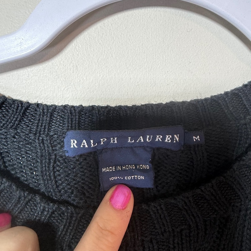 Ralph Lauren Cable Knit Sweater Women's Unisex M Black Crew Neck Cotton - Picture 4 of 7